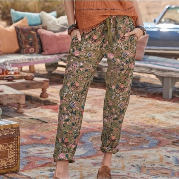 Sundance Madora Drawstring Pant green pink floral size XS - Picture 9 of 9